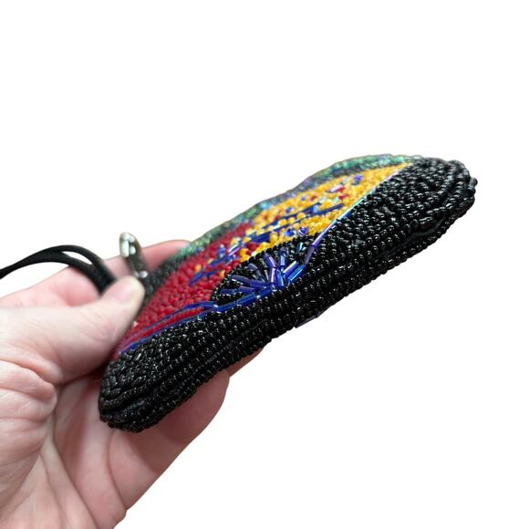 Chico’s beaded coin purse Asian Fan motif multi color seed beads zips closed - Picture 4 of 7